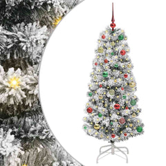 vidaXL Artificial Hinged Christmas Tree Green and White 150 cm 2