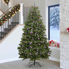 Artificial Christmas Tree 270 cm 300 LEDs Warm White Green Ø 128 x 270 cm with 300 LEDs&lilac balls