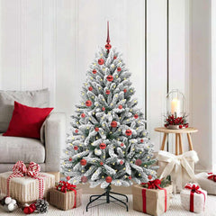 Artificial Christmas Tree 150 cm 150 LEDs Warm White Green and White Ø 80 x 150 cm with 150 LEDs&red balls