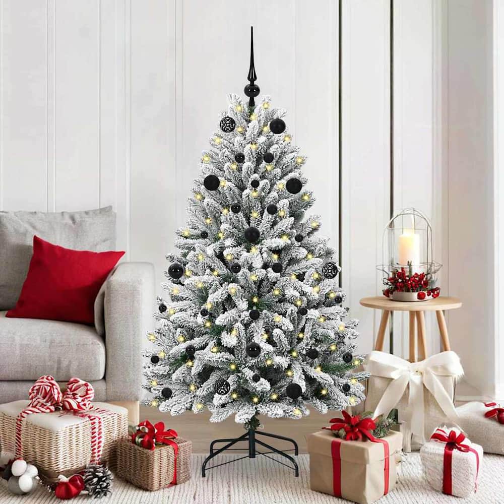 Artificial Christmas Tree 150 cm 150 LEDs Warm White Green and White Ø 80 x 150 cm with 150 LEDs&black balls