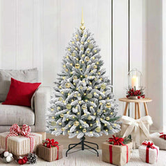 Artificial Christmas Tree 150 cm 150 LEDs Warm White Green and White Ø 80 x 150 cm with 150 LEDs&gold balls