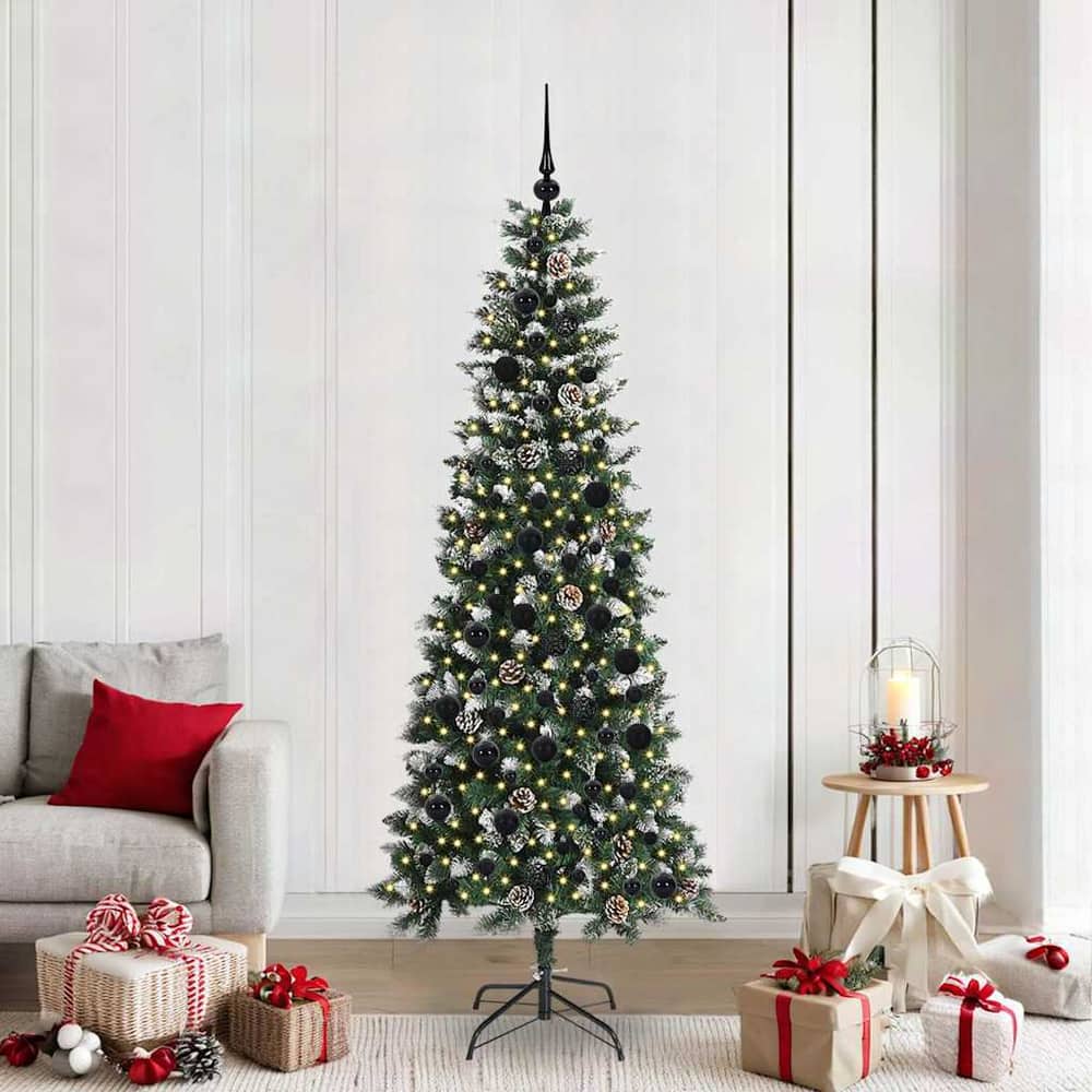 Artificial Christmas Tree Green 210 cm with LEDs &black balls