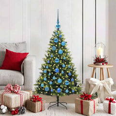 Artificial Hinged Christmas Tree 150 LEDs Green 120 cm with LEDs&blue balls