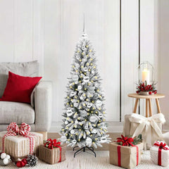 Artificial Christmas Tree White Green and white 120 cm with LEDs &silver balls