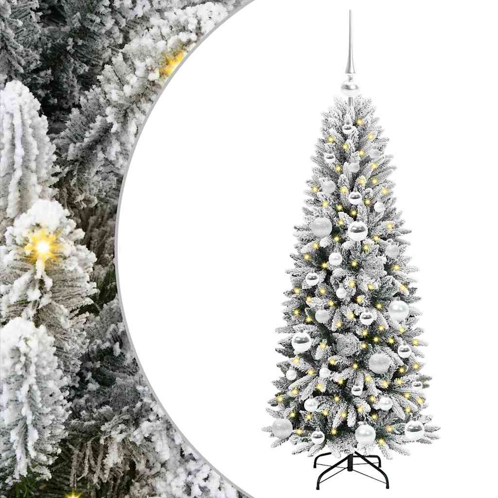 Artificial Christmas Tree White Green and white 120 cm with LEDs &silver balls