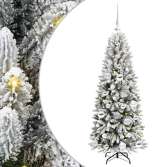Artificial Christmas Tree White Green and white 120 cm with LEDs &silver balls