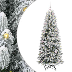 Artificial Christmas Tree White Green and White 150 cm with LEDs &pink balls