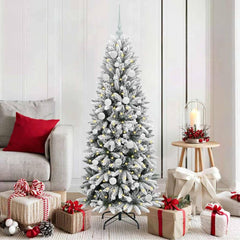 Artificial Christmas Tree White Green and White 150 cm with LEDs &white balls