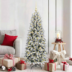 Artificial Christmas Tree White Green and White 150 cm with LEDs &gold balls