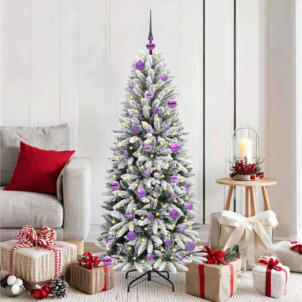 Artificial Christmas Tree White Green and White 150 cm with LEDs &lilac balls