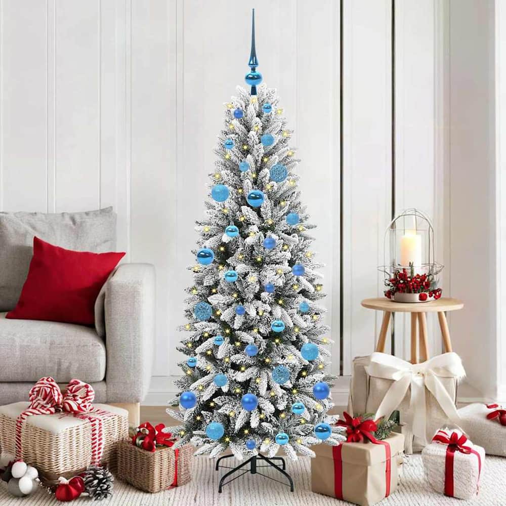 Artificial Christmas Tree White Green and White 150 cm with LEDs &blue balls