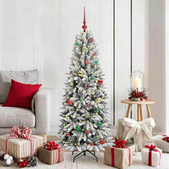 Artificial Christmas Tree White Green and White 150 cm with LEDs &multicolour balls