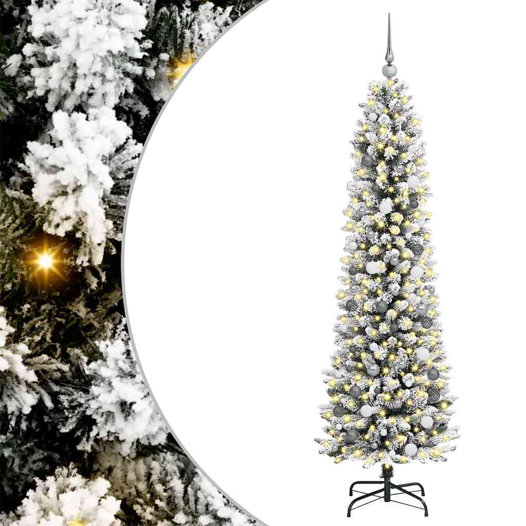 Artificial Christmas Tree White 210 cm with LEDs & white/grey balls