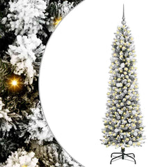 Artificial Christmas Tree White 210 cm with LEDs & white/grey balls