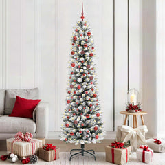 Artificial Christmas Tree White 210 cm with LEDs & red balls