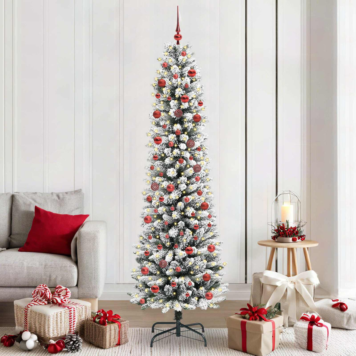 Artificial Christmas Tree White 210 cm with LEDs & red balls
