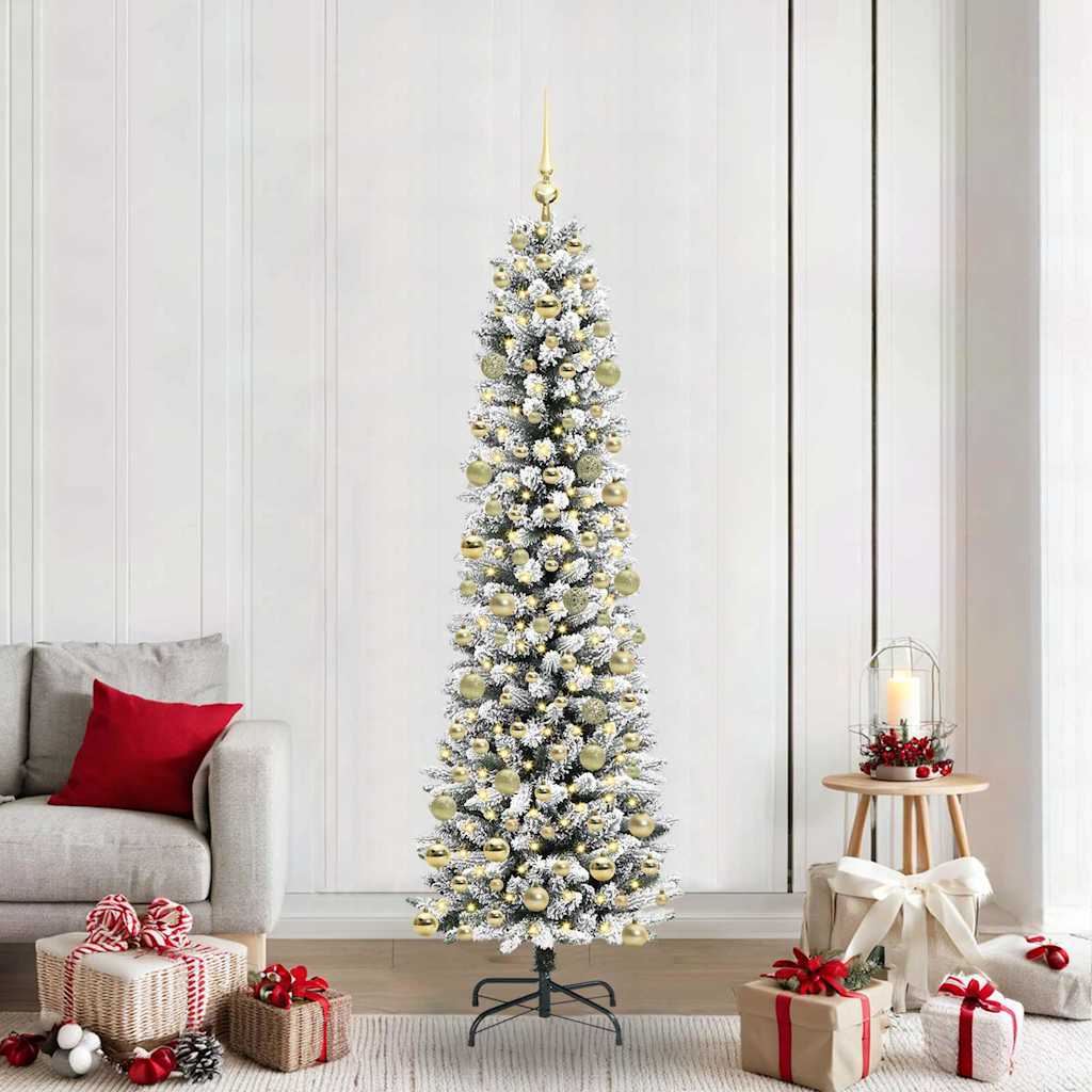 Artificial Christmas Tree White 210 cm with LEDs & gold balls