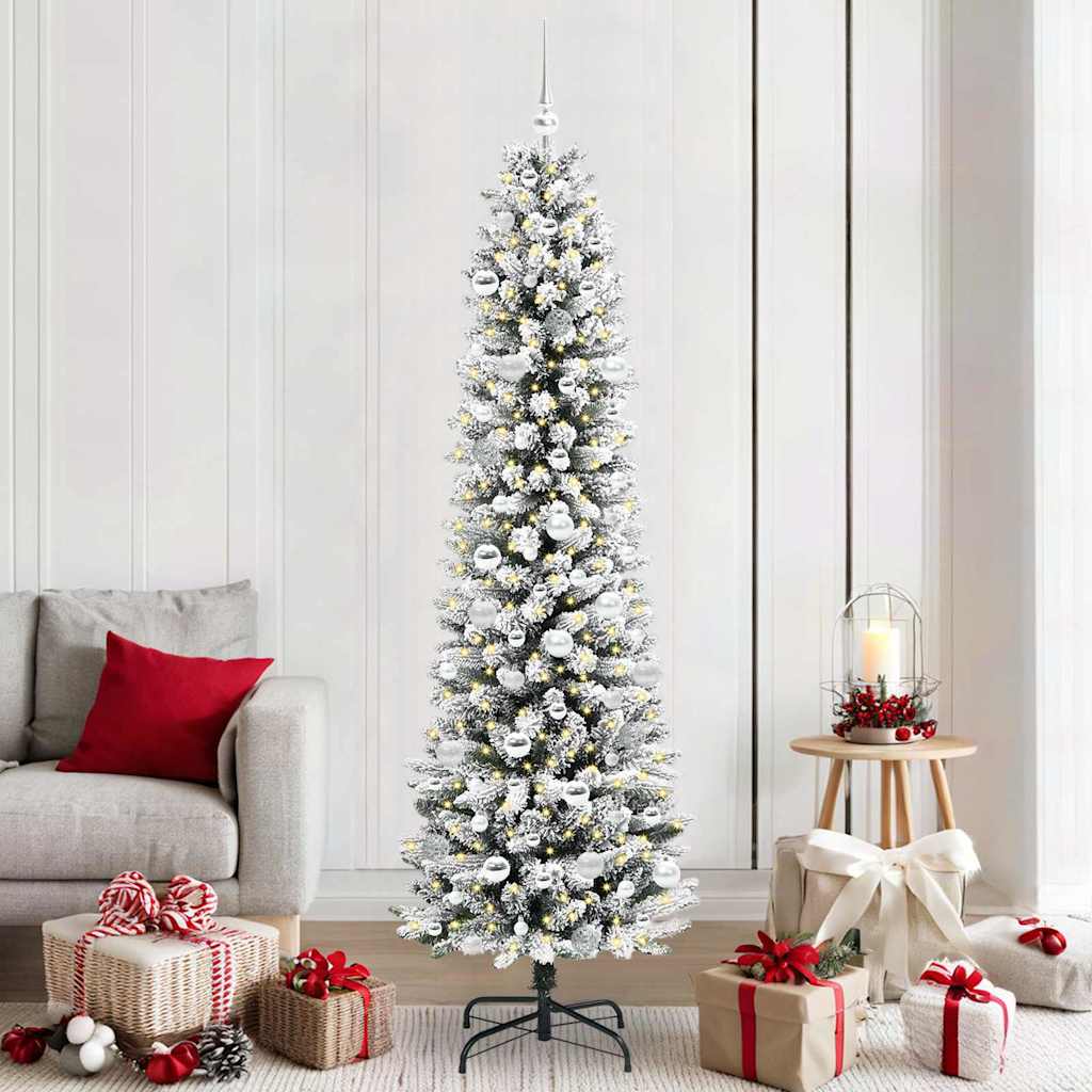 Artificial Christmas Tree White 210 cm with LEDs & silver balls