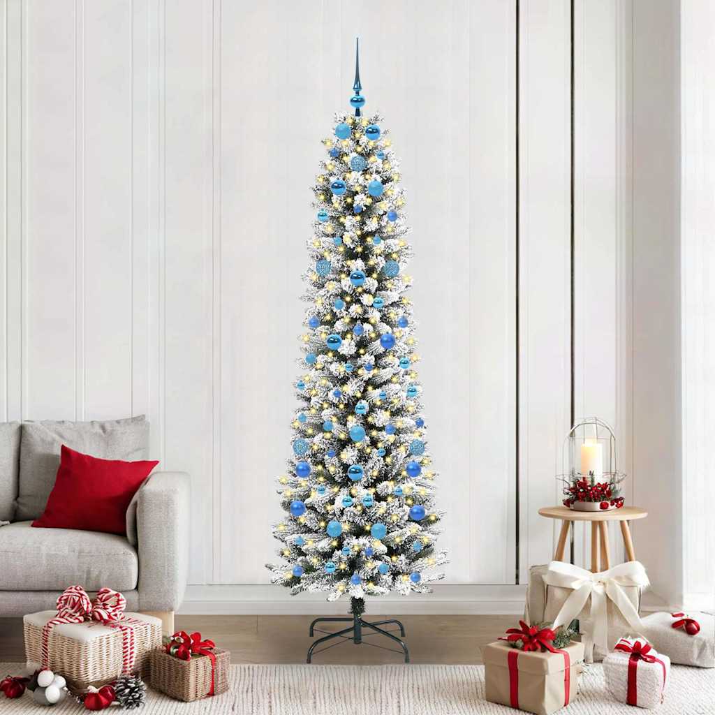 Artificial Christmas Tree White 210 cm with LEDs & blue balls