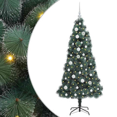 Artificial Pre-lit Christmas Tree with Ball Set Green 150 cm with LEDs &white balls
