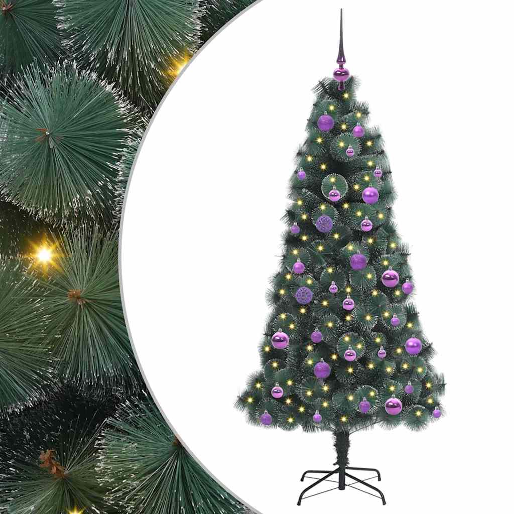 Artificial Pre-lit Christmas Tree with Ball Set Green 150 cm with LEDs &lilac balls