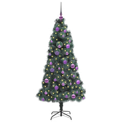 Artificial Pre-lit Christmas Tree with Ball Set Green 150 cm with LEDs &lilac balls