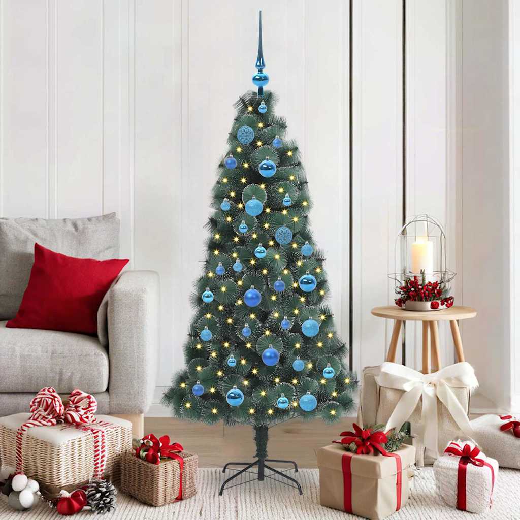 vidaXL Artificial Pre-lit Christmas Tree with Ball Set Green 150 cm 1