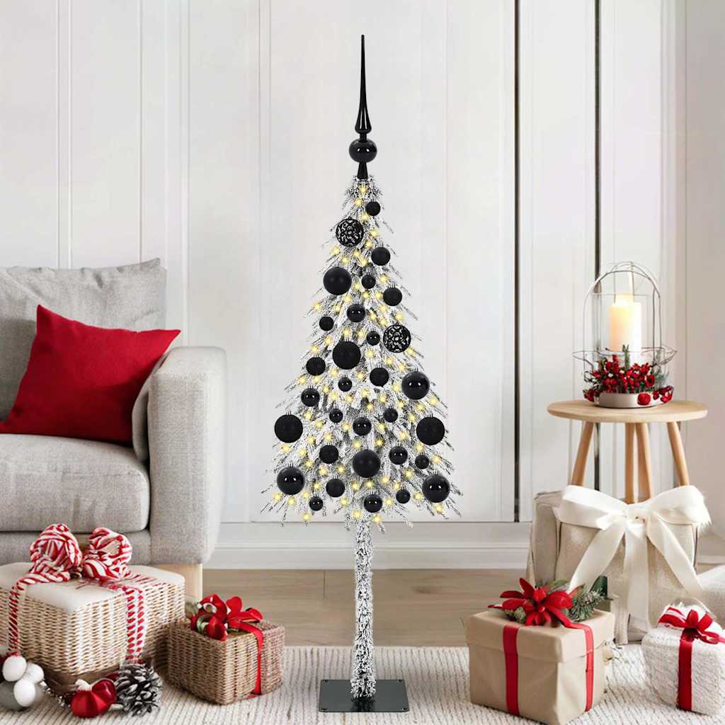 Christmas Tree White PE and Steel 120 cm with leds &black balls
