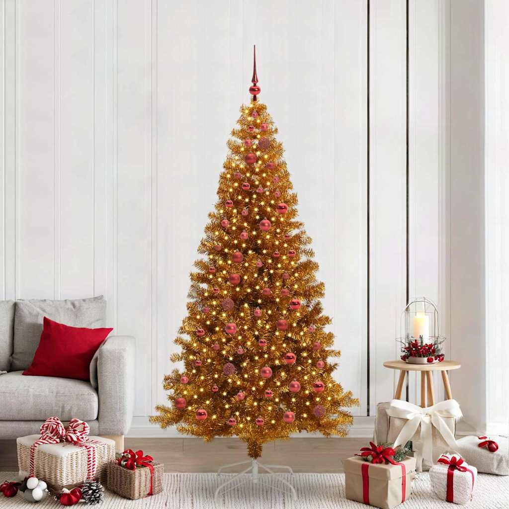 Christmas Tree with LED Light PET and Steel 210 cm Gold with 300 LEDs&red balls