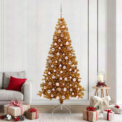 Christmas Tree with LED Light PET and Steel 210 cm Gold with 300 LEDs&pink balls