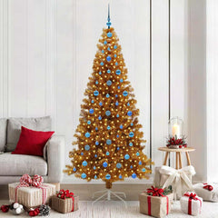 Christmas Tree with LED Light PET and Steel 210 cm Gold with 300 LEDs&blue balls