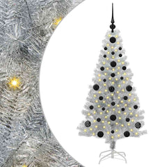 Christmas Tree PET 120 cm Silver with 150 LEDs&black balls