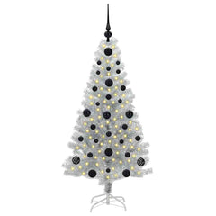 Christmas Tree PET 120 cm Silver with 150 LEDs&black balls