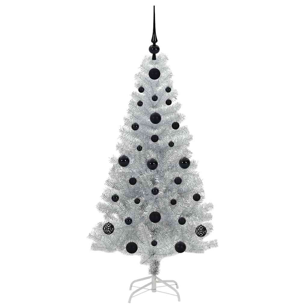 Christmas Tree PET 120 cm Silver with 150 LEDs&black balls