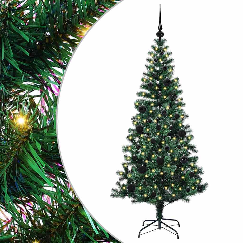 vidaXL Artificial Pre-lit Christmas Tree Green 150 cm PVC and Metal 2