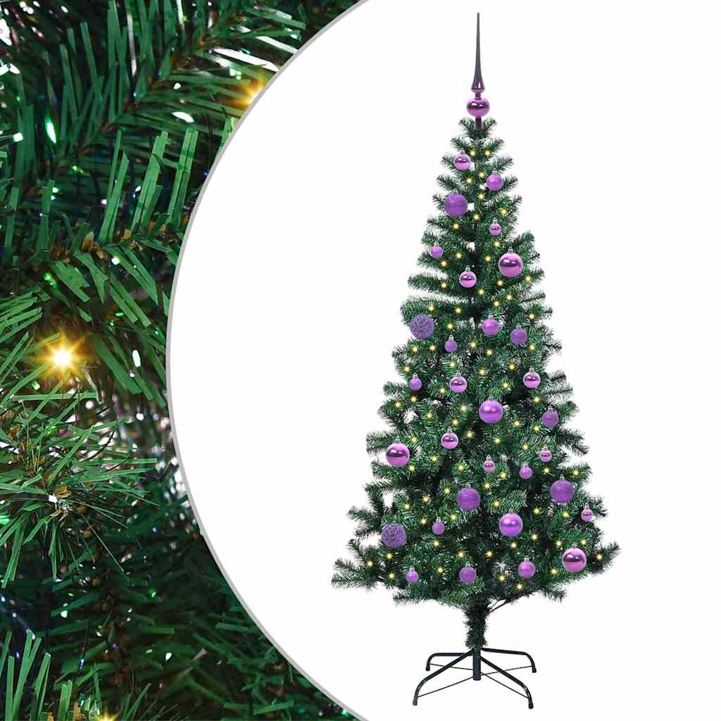 vidaXL Artificial Pre-lit Christmas Tree Green 150 cm PVC and Metal 2