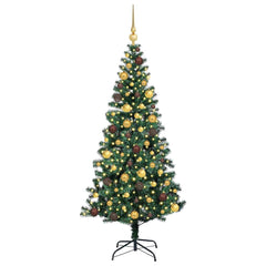 Artificial Pre-lit Christmas Tree Green PVC and Metal 180 cm with leds &gold/bronze balls