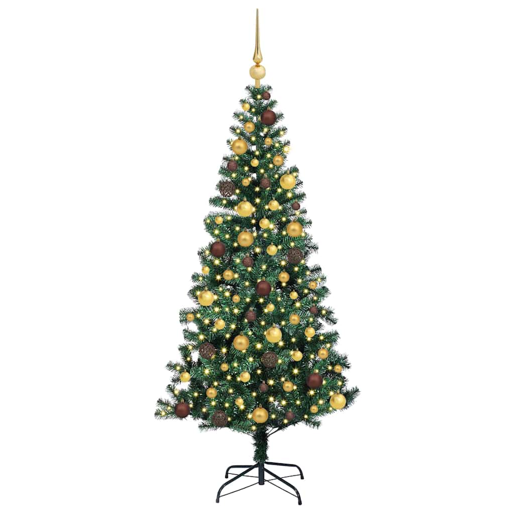 Artificial Pre-lit Christmas Tree Green PVC and Metal 180 cm with leds &gold/bronze balls