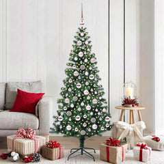 Artificial Pre-lit Christmas Tree Green PVC and Metal 180 cm with leds &pink balls