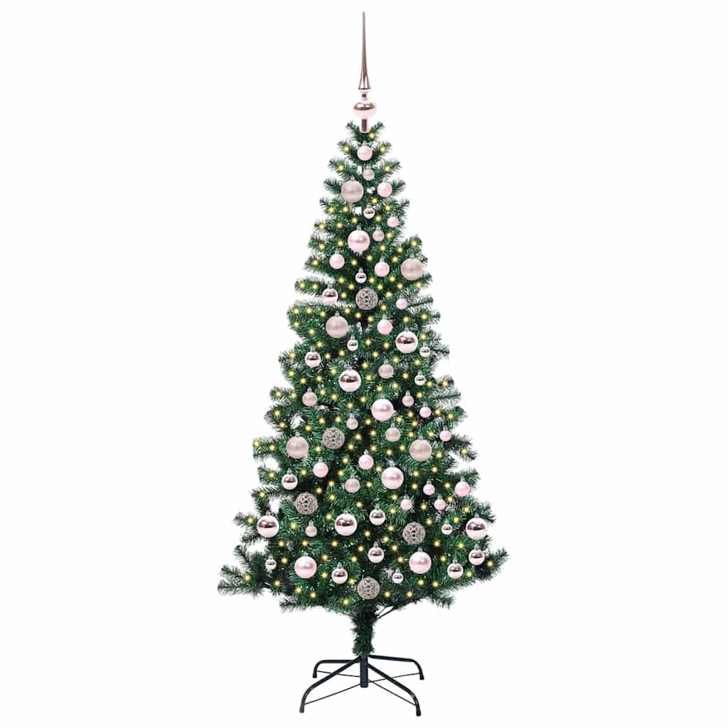 Artificial Pre-lit Christmas Tree Green PVC and Metal 180 cm with leds &pink balls