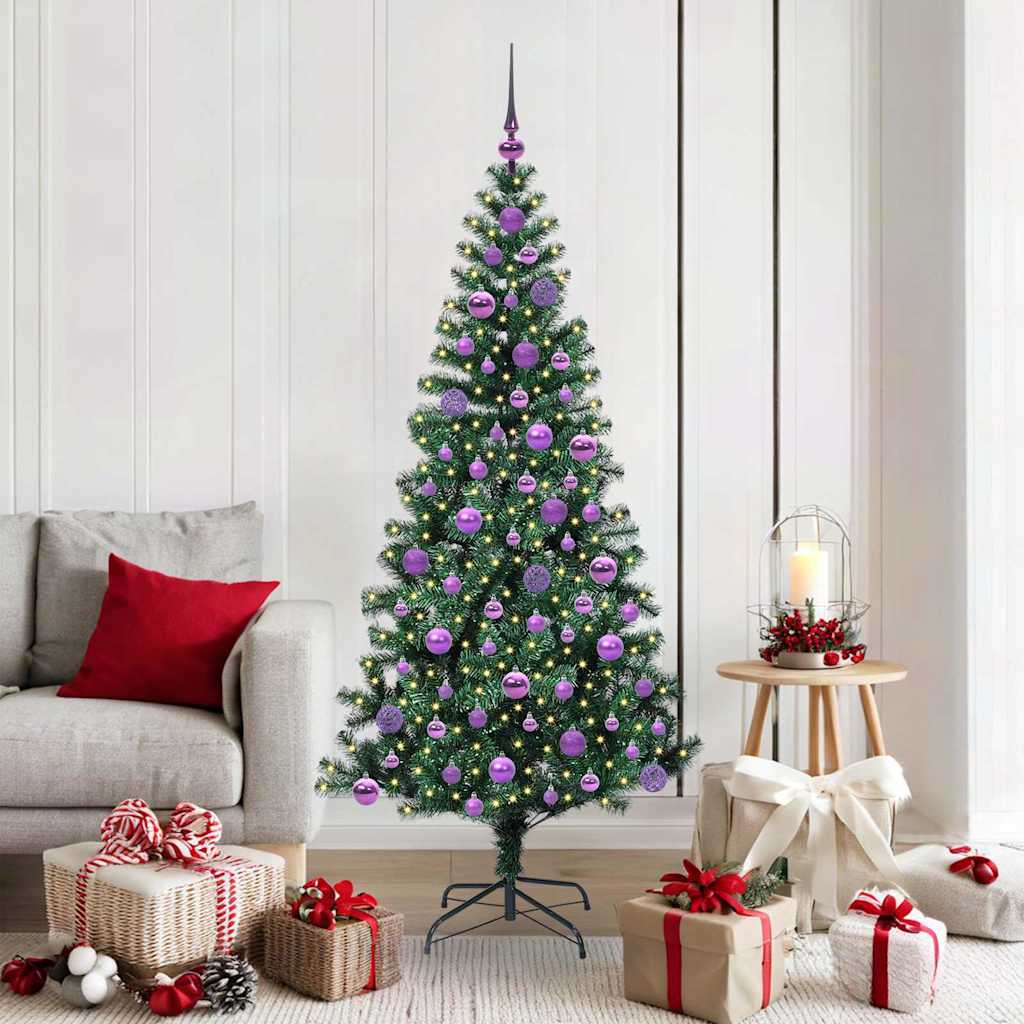 vidaXL Artificial Pre-lit Christmas Tree Green 180 cm PVC and Metal 1