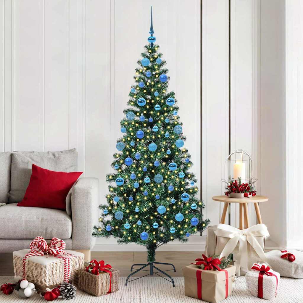 Artificial Pre-lit Christmas Tree Green PVC and Metal 180 cm with leds &blue balls