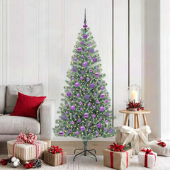 Artificial Christmas Tree Snow Flocked with LED Light 180 cm with LEDs&lilac balls
