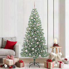 Artificial Christmas Tree Snow Flocked with LED Light 210 cm with LEDs&pink balls