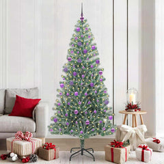 Artificial Christmas Tree Snow Flocked with LED Light 210 cm with LEDs&lilac balls
