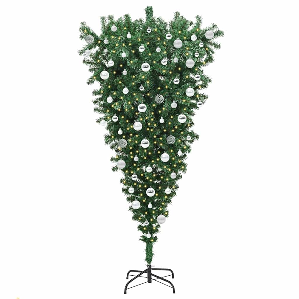 vidaXL Upside-down Artificial Pre-lit Christmas Tree with Ball Set PVC 3