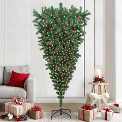 Upside-down Artificial Pre-lit Christmas Tree with Ball Set PVC Width 210 cm with 120 red balls
