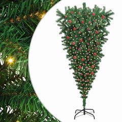 Upside-down Artificial Pre-lit Christmas Tree with Ball Set PVC Width 210 cm with 120 red balls