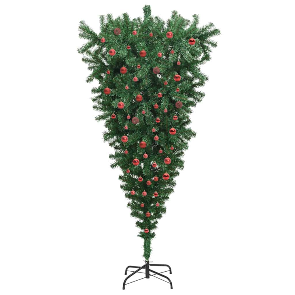 Upside-down Artificial Pre-lit Christmas Tree with Ball Set PVC Width 210 cm with 120 red balls