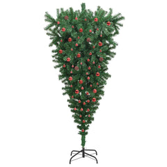 Upside-down Artificial Pre-lit Christmas Tree with Ball Set PVC Width 210 cm with 120 red balls